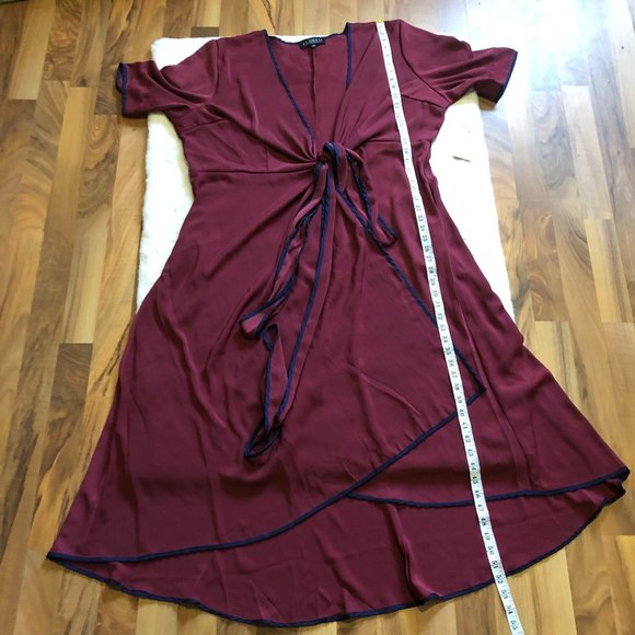 Eloquii True Wrap Dress with Piping Detail *Burgundy Midi Dress size 20 - Picture 6 of 8